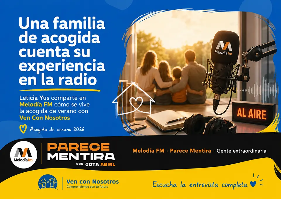 Leticia Yus, socia de Ven Con Nosotros y miembro de una familia acogedora, comparte en Melodía FM su experiencia durante el verano de 2026 y anima a otras familias a conocer los programas de acogida.